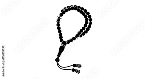 Black Prayer Beads on White Background.