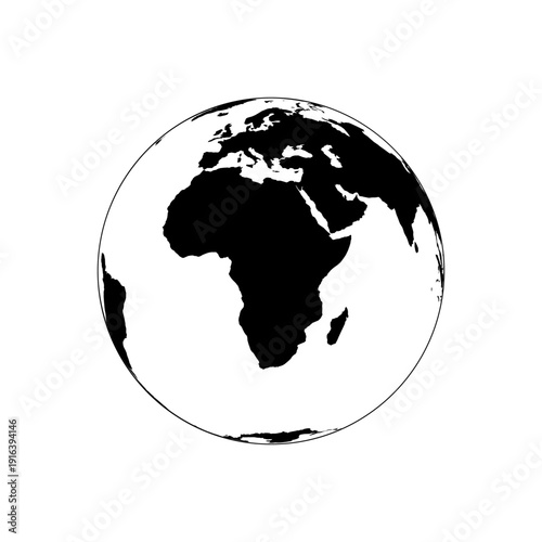 Globe centered on Africa continent map silhouette.