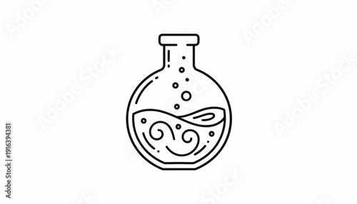 Laboratory Flask with Bubbles and Swirling Liquid, Science Experiment Icon