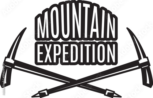 Mountain expedition logo. Crossed pickaxes black emblem