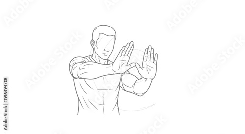 Man Performing Hand Stretch Exercise, Focus on Forearm and Wrist Flexibility