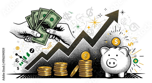 financial growth concept, money, piggy bank, investment, profit, savings