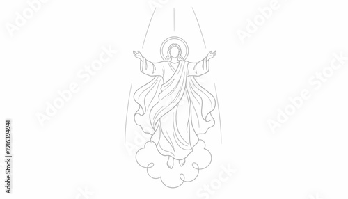 Jesus Ascending to Heaven, Religious Line Art Illustration