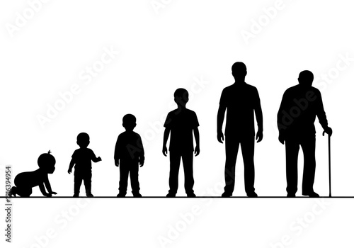 Minimalist silhouettes depicting human development from baby to elderly