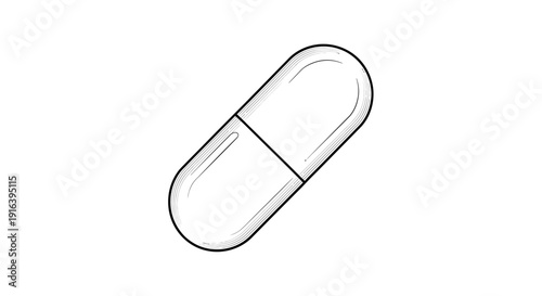 Hand Drawn Sketch of a Single Medical Capsule Pill on White Background
