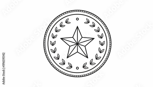 Hand Drawn Star Emblem with Laurel Wreath - Vintage Badge Design
