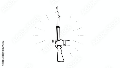 Hand Holding Rifle with Bayonet, Military Weapon, Combat Concept