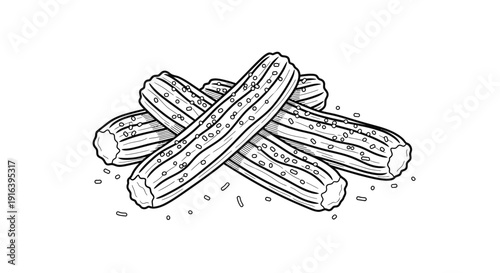 Hand-drawn illustration of churros with sprinkles, isolated on white background