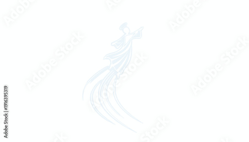 Ethereal Angelic Figure Ascending, Wispy White Silhouette on White Background