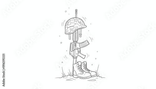 Fallen Soldier Memorial: Helmet, Rifle, Boots on Ground - Symbol of Sacrifice