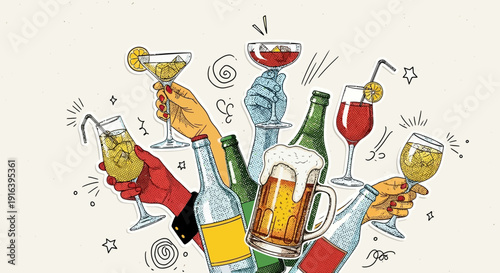 Cheers to celebration: hands with drinks, party time, cocktails