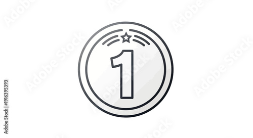 First Place Gold Medal Icon with Star and Rings, Number 1 Award Symbol