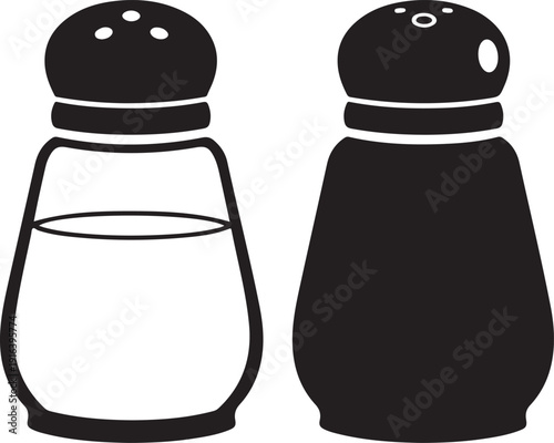 A black and white image of salt and pepper shakers Vector, illustration