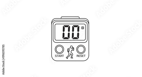 Digital Stopwatch Timer with Start and Reset Buttons - Isolated on White Background