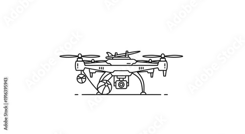 Drone with Camera and Reel - Line Art Illustration