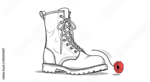 Combat Boot Crushing a Red Poppy Flower