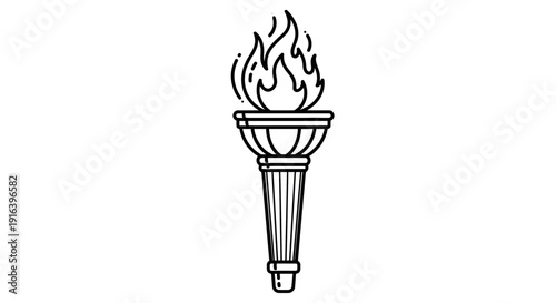 Black and White Torch Flame Icon, Symbol of Knowledge, Victory, and Inspiration