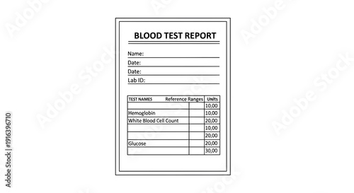 Blood Test Report Form with Medical Data and Reference Ranges