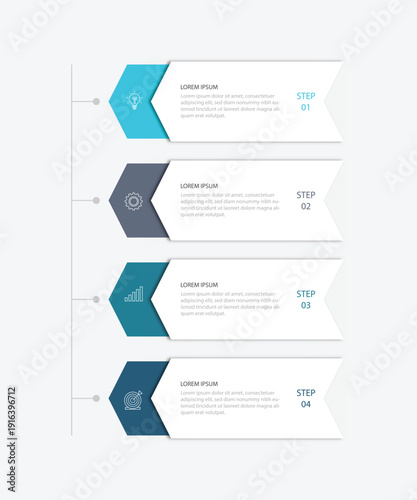 4 steps infographic template with 4 options. Flowchart that can be used for business report, data visualization and presentation. Timeline infographic elements vector illustration