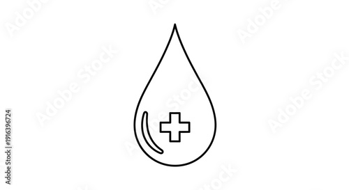 Blood Drop Icon with Plus Sign, Medical Symbol, Health Care Concept
