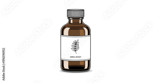 Amber Glass Bottle with Leaf Illustration Label, Essential Oil or Tincture Container