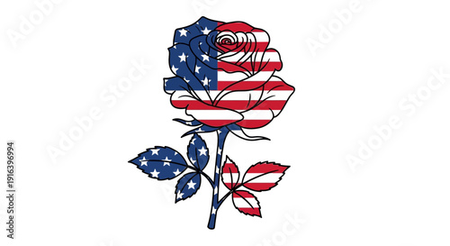American Flag Rose Illustration: Patriotic Floral Symbol of USA