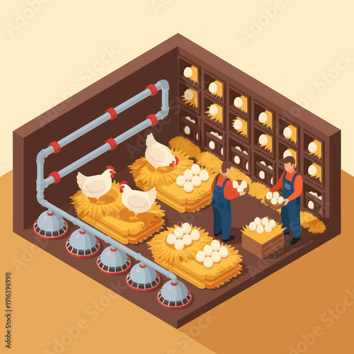 Chicken Farm Workers Inspecting Eggs in Facility.