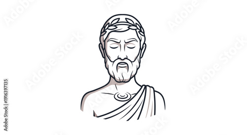 Ancient Greek Philosopher Bust with Laurel Wreath and Toga