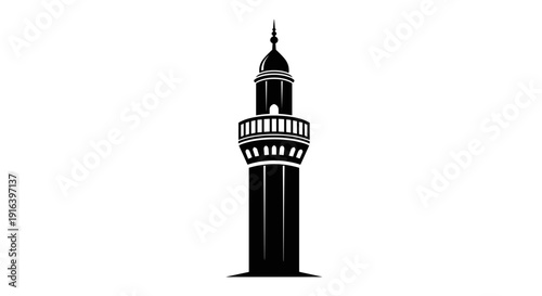 Black Silhouette of Minaret Tower.