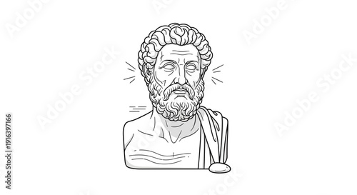Ancient Greek Philosopher Bust Sculpture with Sound Waves, Wisdom and Thought