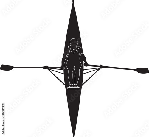 A black silhouette of a person rowing a boat Vector, illustration