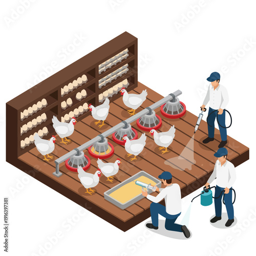 Farmers Vaccinating Chickens on Poultry Farm.