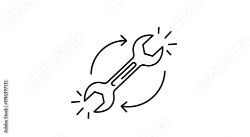 Wrench with Circular Arrows Icon: Repair, Maintenance, Service, and Workflow Concept