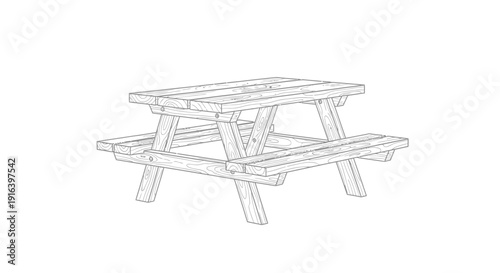 Wooden Picnic Table Sketch - Outdoor Furniture Design