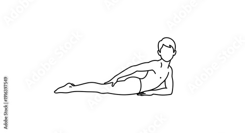 Young boy stretching on floor, yoga pose, healthy lifestyle, fitness, isolated on white