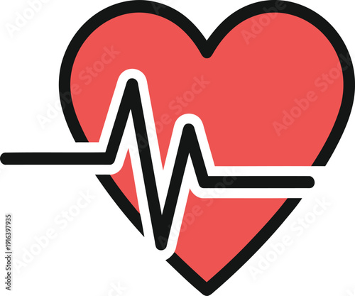 Heartbeat symbol with red heart and black outline