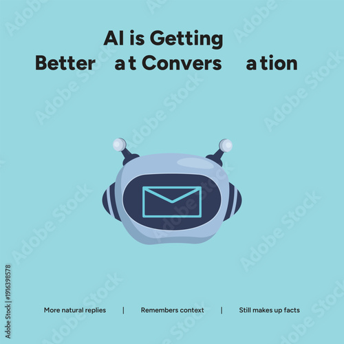 AI Robot with Envelope Icon: Artificial Intelligence Improving Conversation and Understanding Context