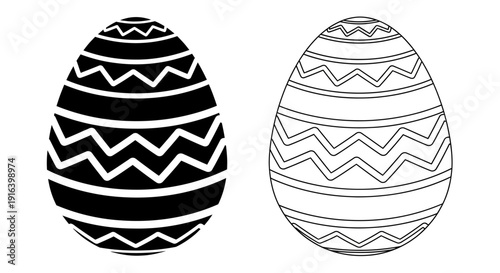 Easter eggs designs with zigzag lines, black and white vector illustration Vector