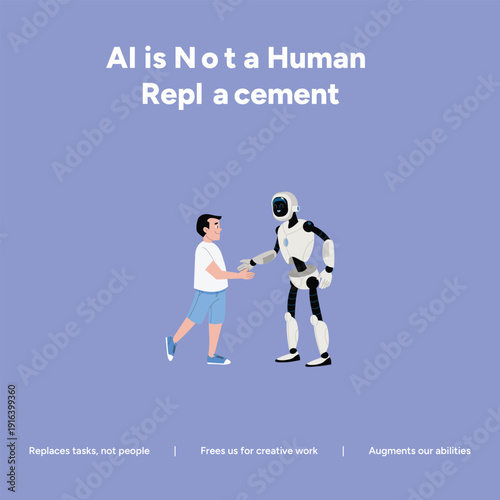 Boy and Robot Shaking Hands: AI is Not a Human Replacement, but Augments Abilities