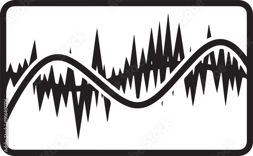 Black waveform graph with jagged peaks inside a rounded rectangle audio sound music d