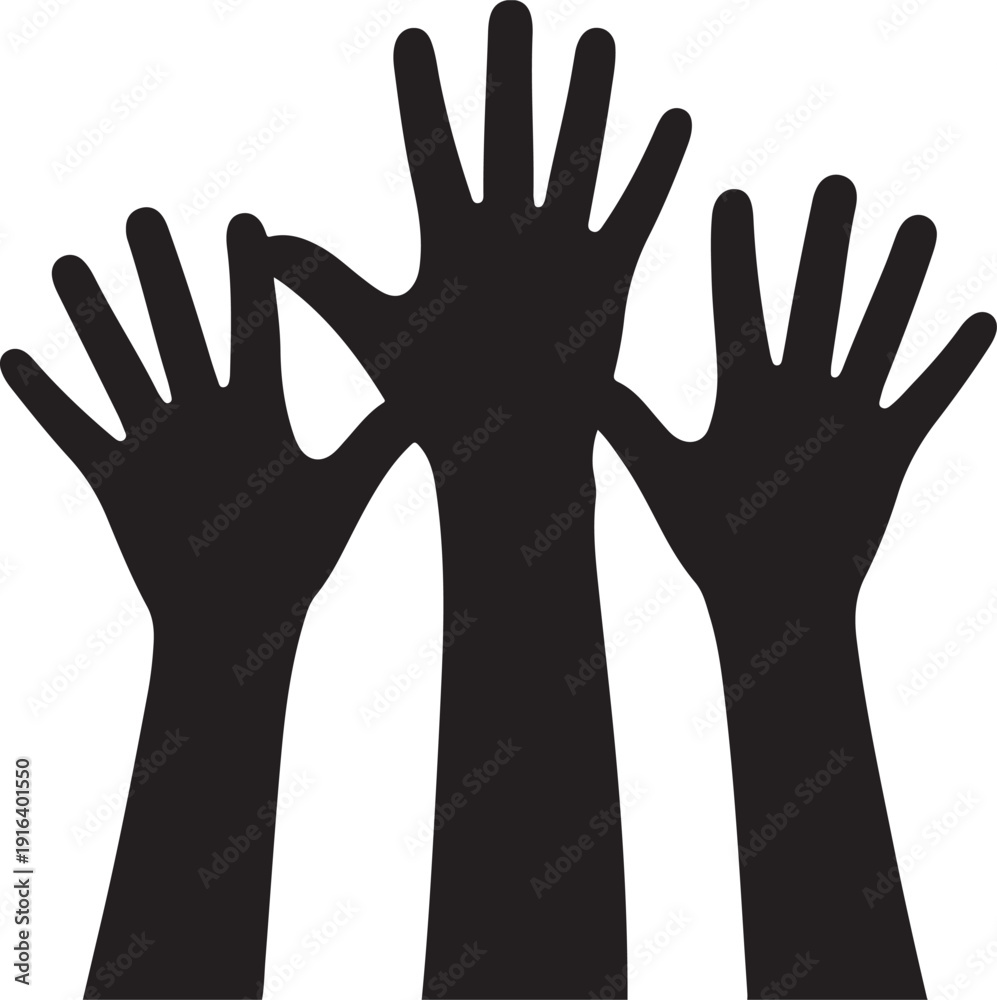 Fototapeta premium People or students with their hands raised flat icon for apps and websites