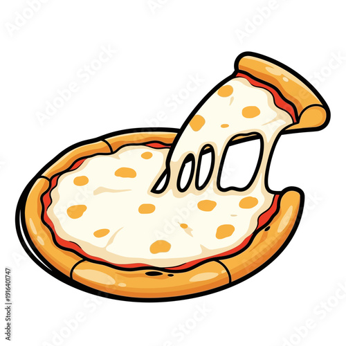 Cartoon Cheese Pizza With Stretchy Melting Cheese Slice