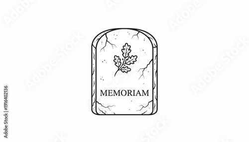Tombstone with oak leaves and "Memoriam" inscription, symbolizing remembrance and loss.