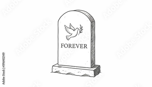 Tombstone with Dove and Olive Branch, Symbolizing Peace and Eternity