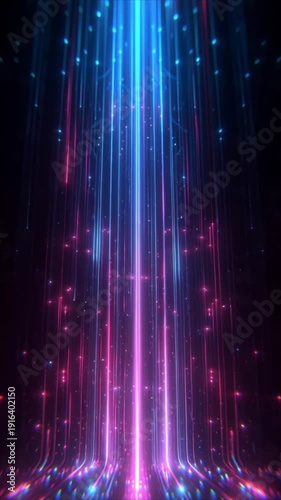 Futuristic Neon Light Streaks Ascending from a Dark Surface Creating an Abstract Glowing Effect with Pink and Blue Hues