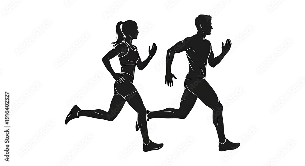 Fototapeta premium Male and Female Runner Silhouettes Isolated on White