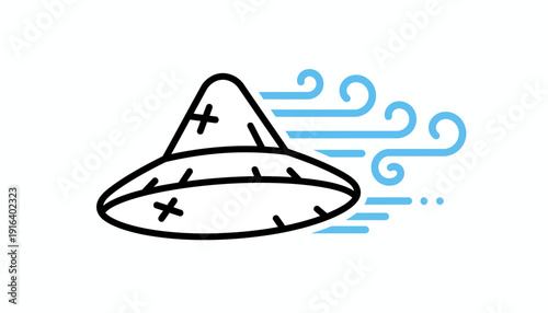 UFO Flying Saucer with Speed Lines and Stars