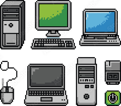 Pixel collection of vintage computers and peripherals pixel vintage computer desktop computer