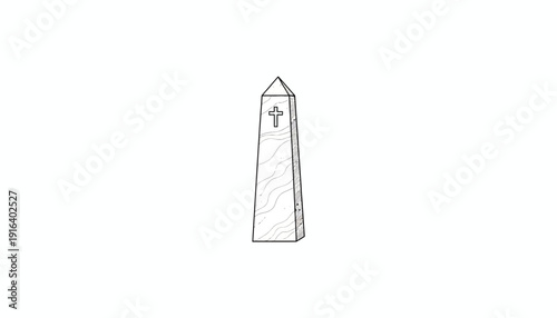 Stone obelisk with cross engraving, isolated on white background
