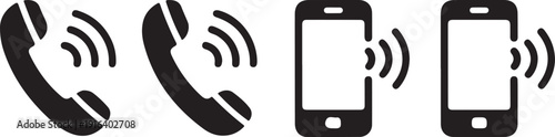 Phone call icon set, Telephone call sign, Contact us. Ringing phone simple icon set. Smartphone ringing. Phone sign. Vector illustration